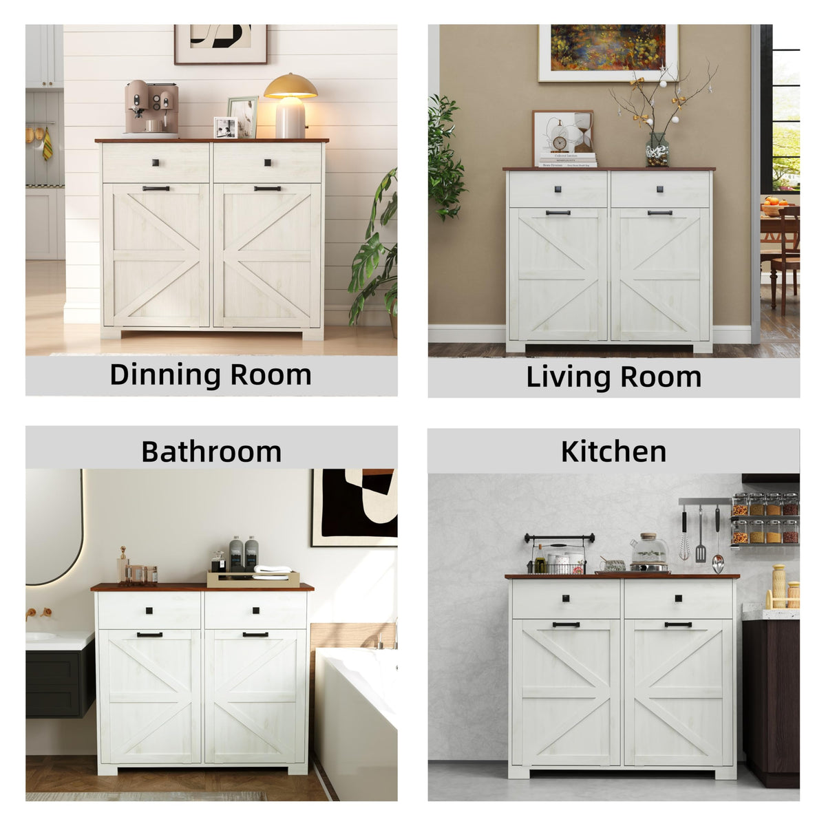Antique White Laundry Hamper Cabinet with 2 Drawers C655793