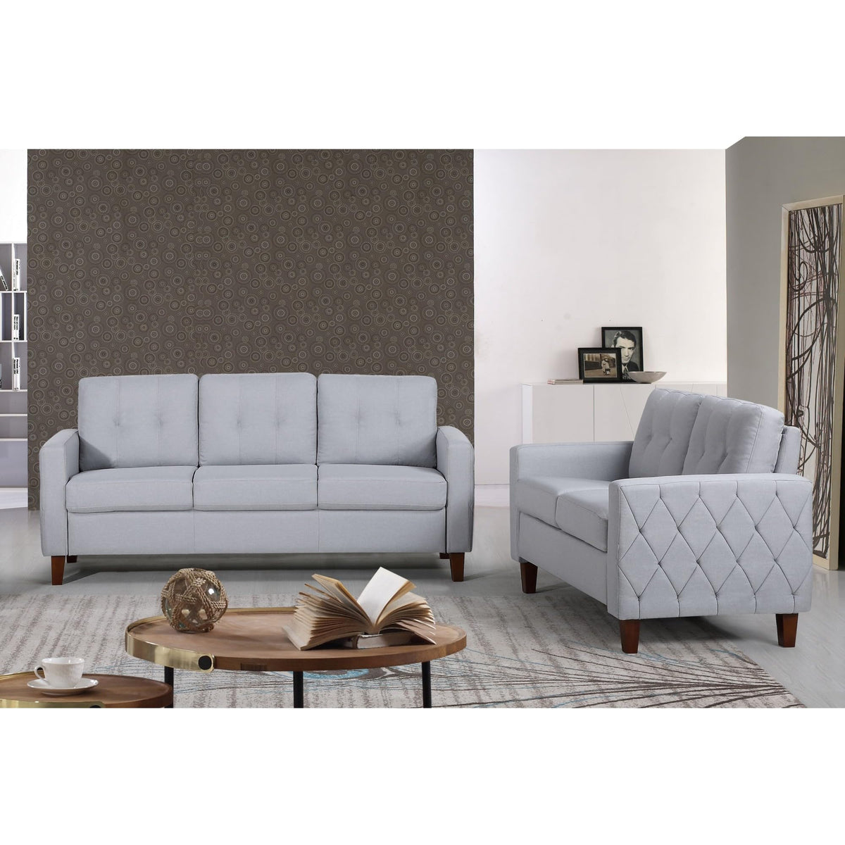 Light Gray Tufted Upholstered Loveseat S5497