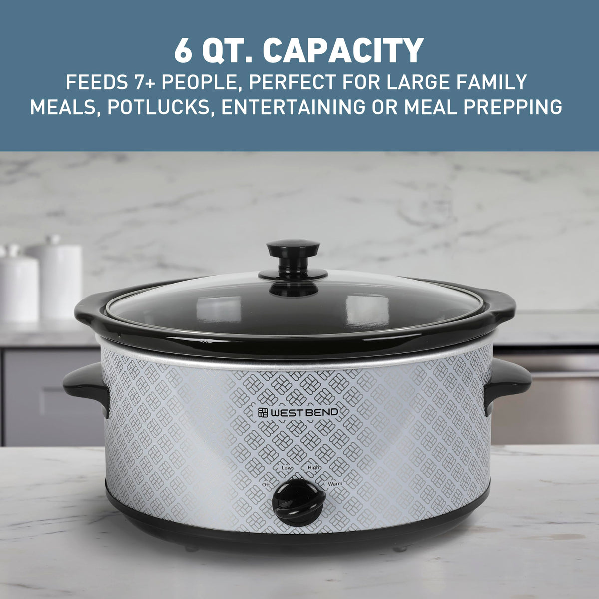 6-Quart Slow Cooker with Ceramic Crockpot and Glass Lid F90948