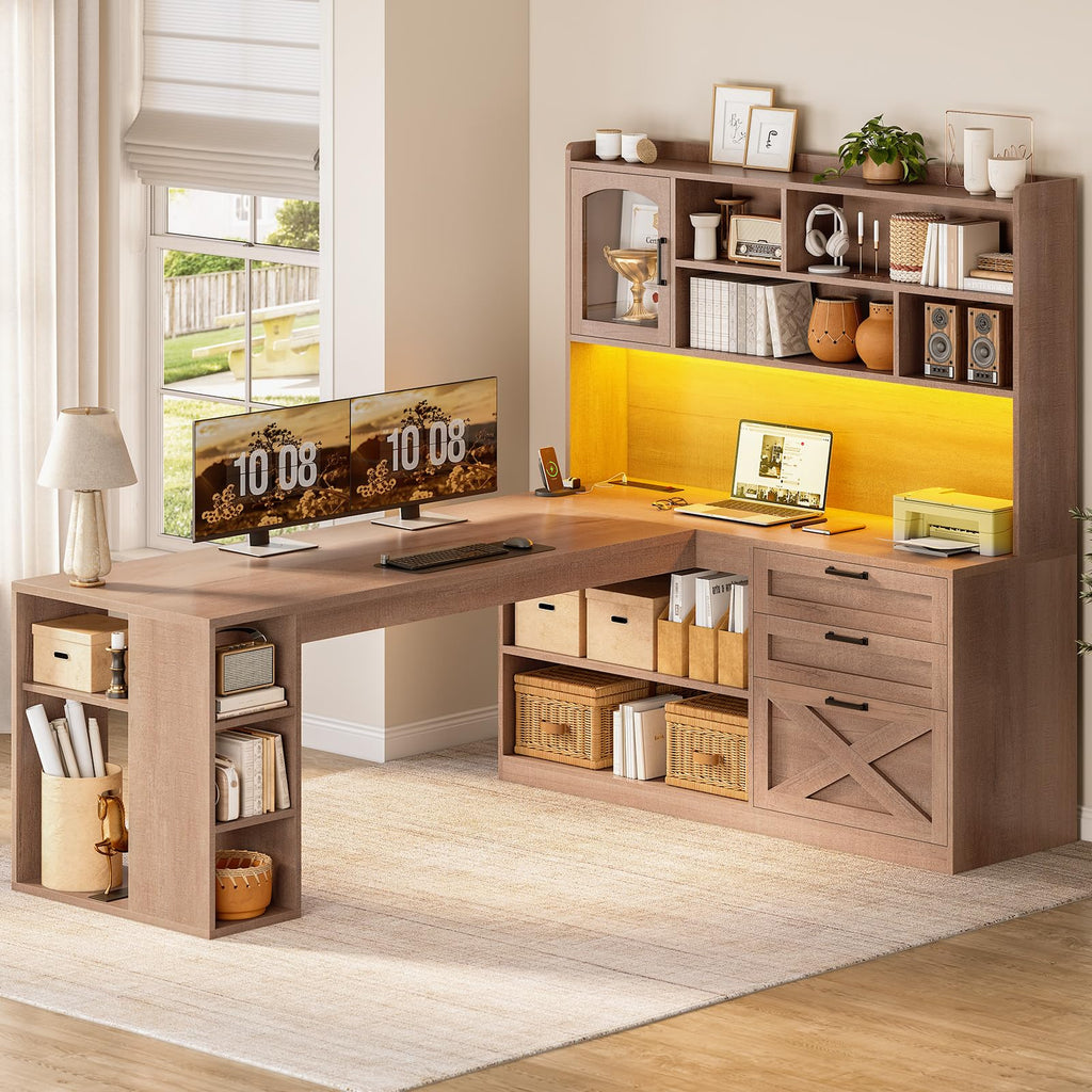 61" L Shaped Office Desk with Drawers and Storage K880588