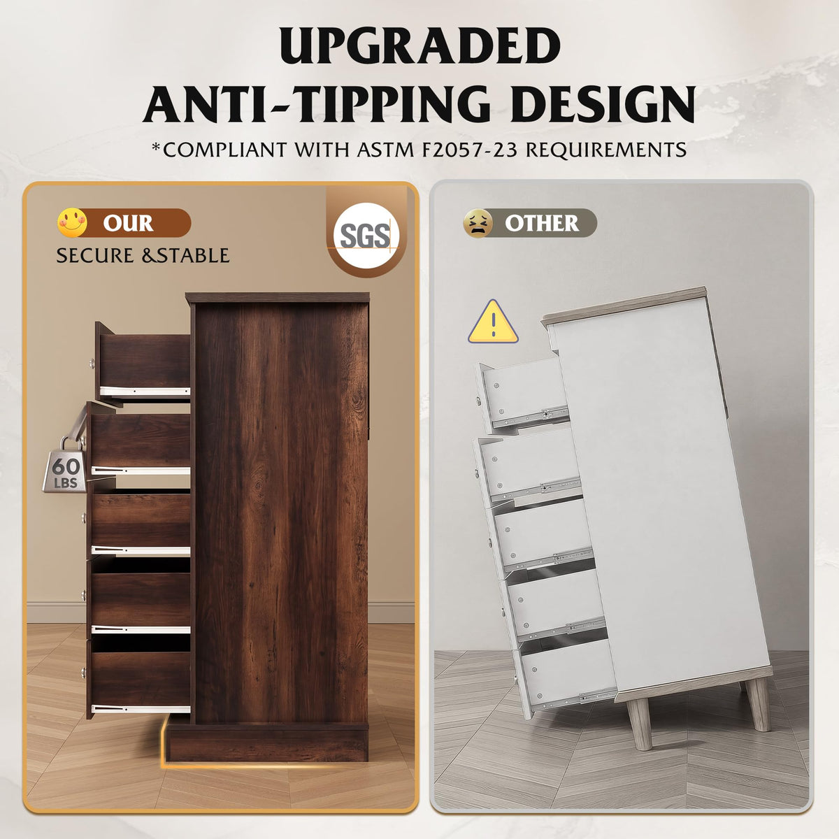 5 Drawer Rustic Brown Dresser C612585