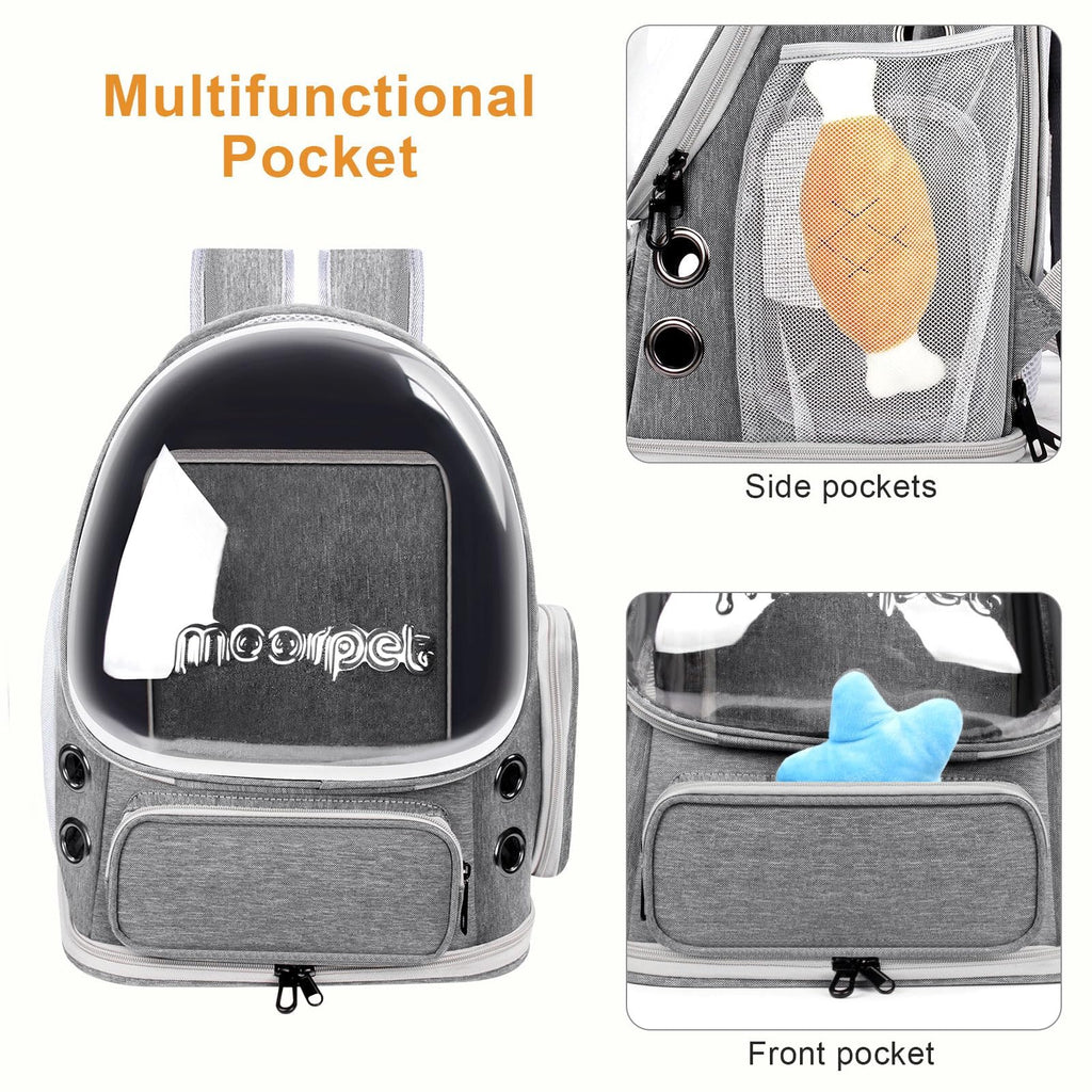 Breathable Cat Bubble Backpack Large Space Pet Carrier Backpack Expandable for Kitty Dog, Foldable Airline Approved Cat Backpack, Transparent PetTravel Backpack Up to 20 lbs (Green) (Grey) K974