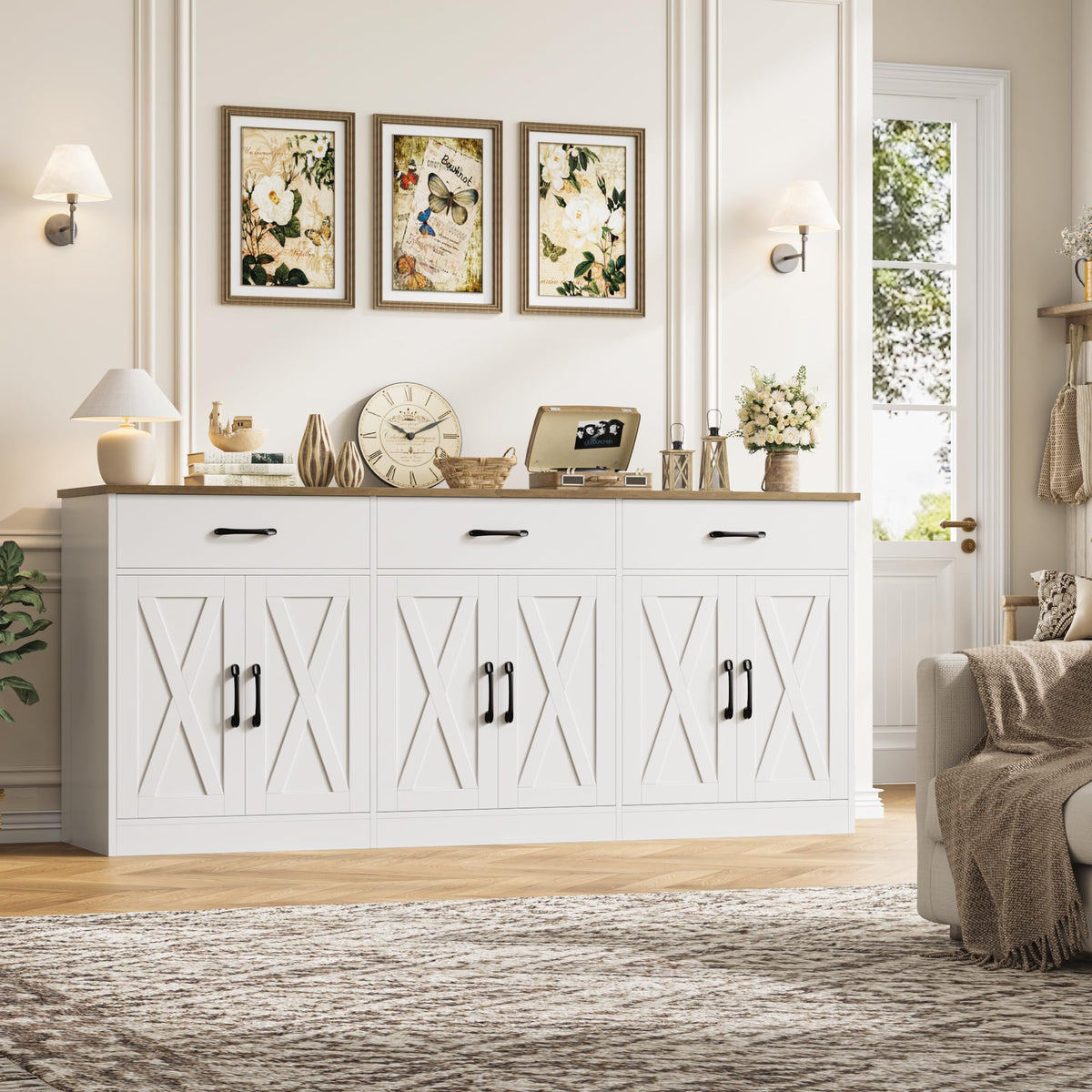 White Kitchen Sideboard Buffet Cabinet with Storage H45222