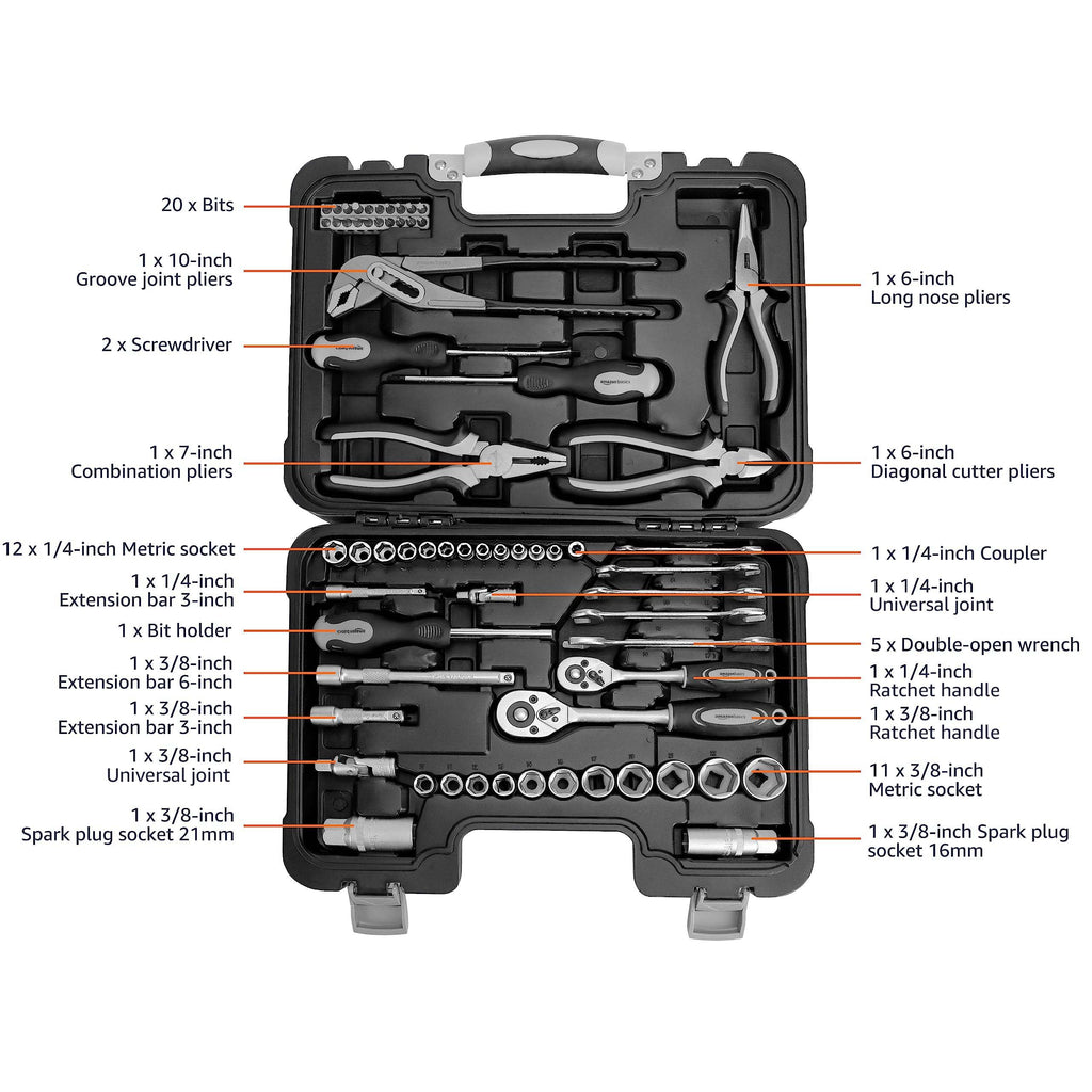 65-Piece Household Hand Tool Kit Set with Storage Case F21478