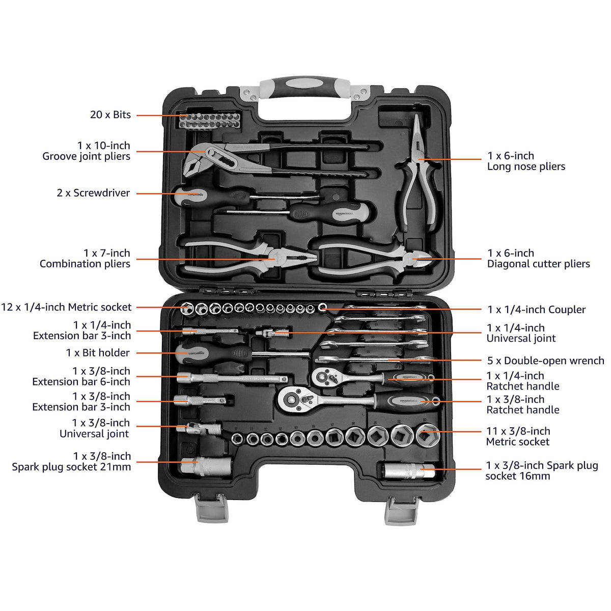 65-Piece Household Hand Tool Kit Set with Storage Case F21478
