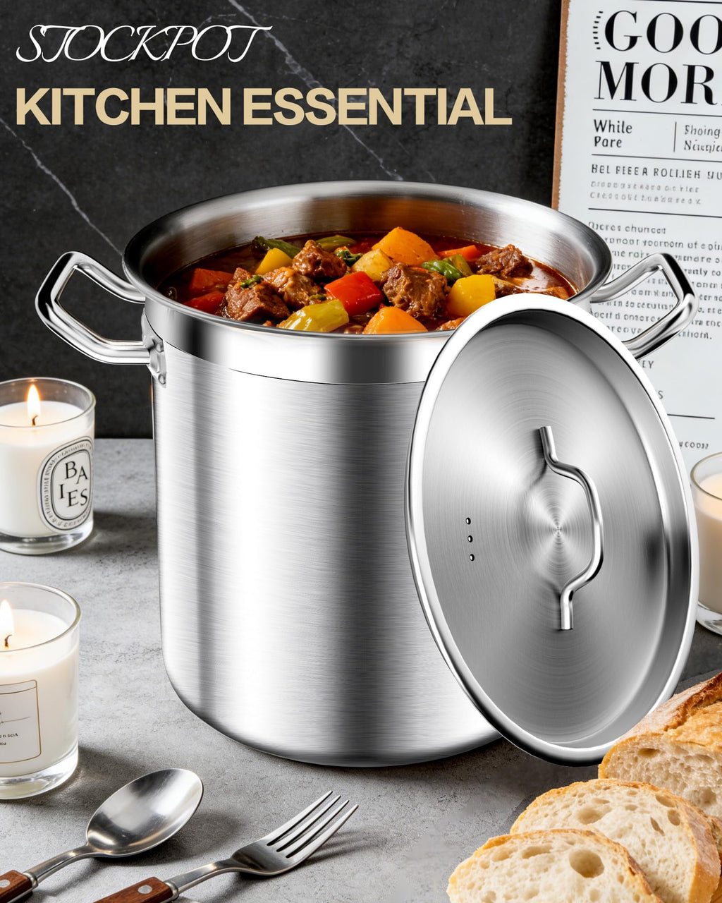 Large Stainless Steel Stockpot with Lid 40 Quart I23870