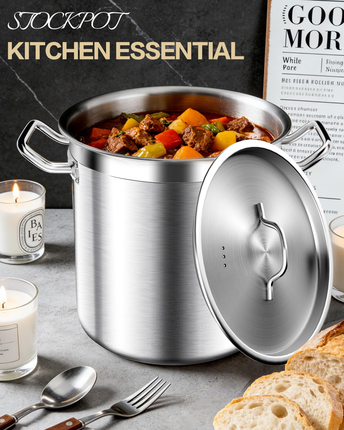 Large Stainless Steel Stockpot with Lid 40 Quart I23870