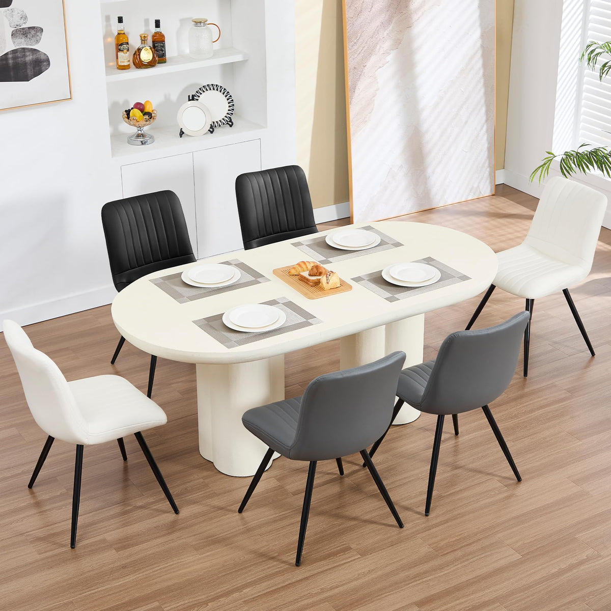 Black Dining Chairs Set of 4 PU Leather Metal Legs J562