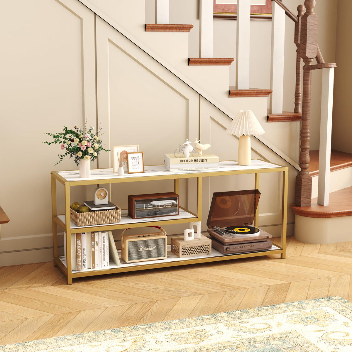 TV Stand for TVs up to 55 Inch, 3 Tier Media Console with Open Storage Shelves E54656