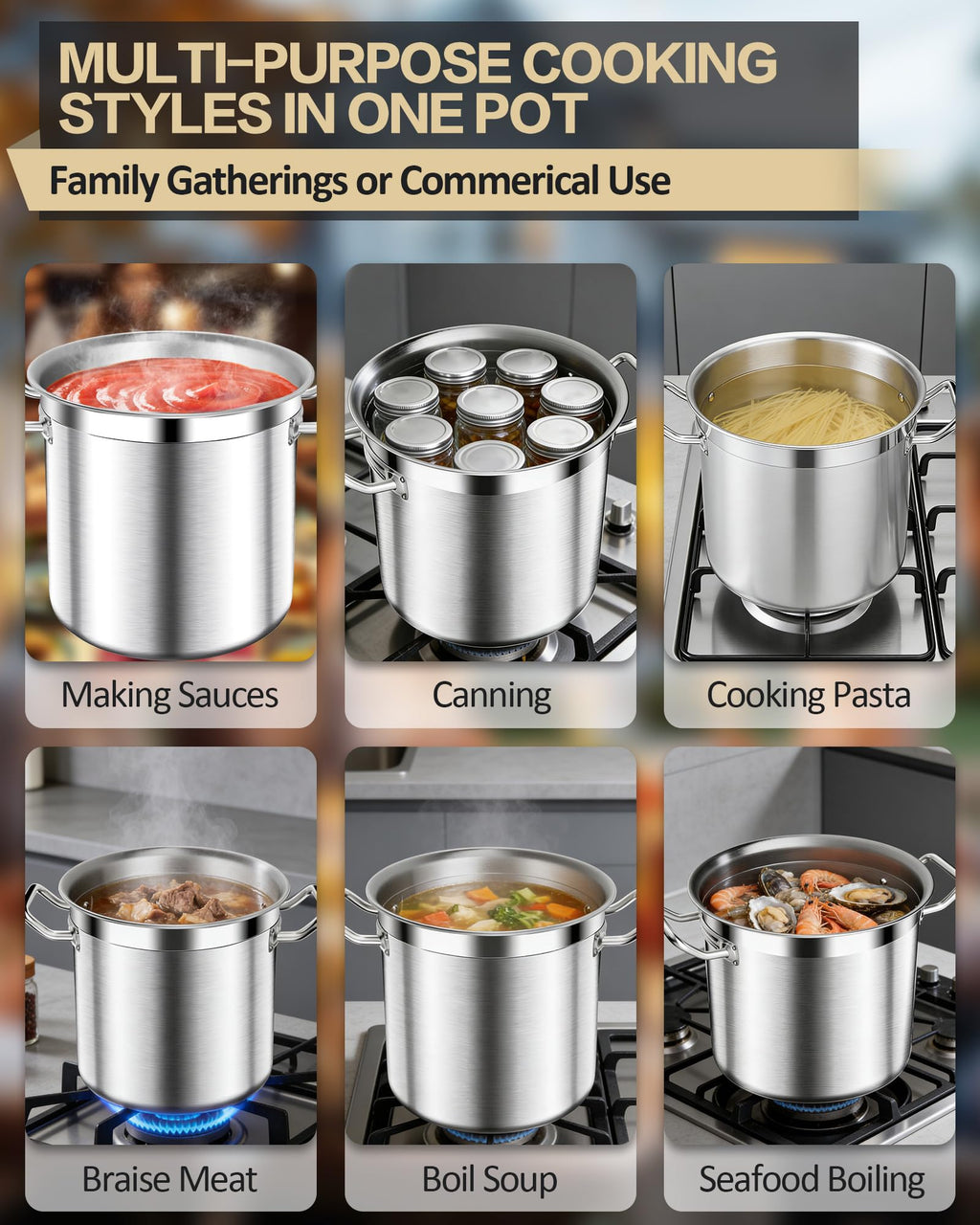 Large Stainless Steel Stockpot with Lid 40 Quart I23870