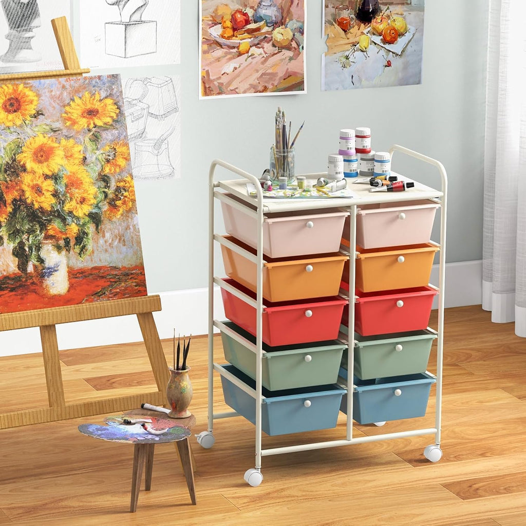 10 Drawer Rolling Storage Cart with Metal Frame U7070