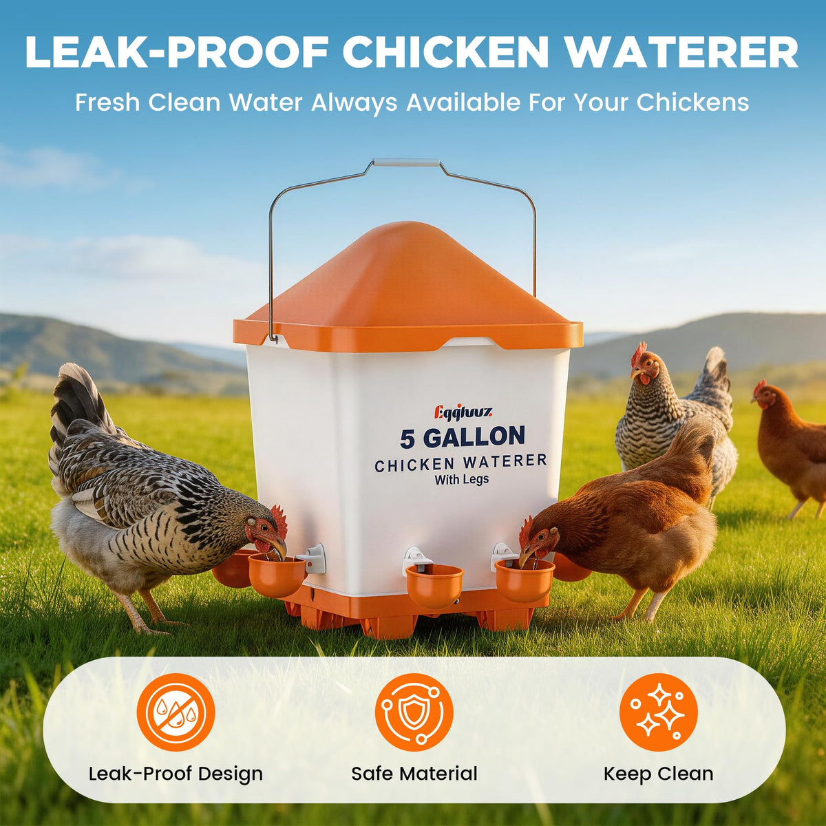 5 Gallons Chicken Waterer Bucket with Cups and Adjustable Legs D5541