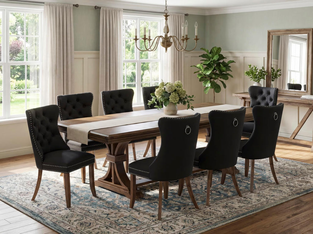 9 Piece Dining Table Set with 8 Dark Grey Polyester Chairs M768280
