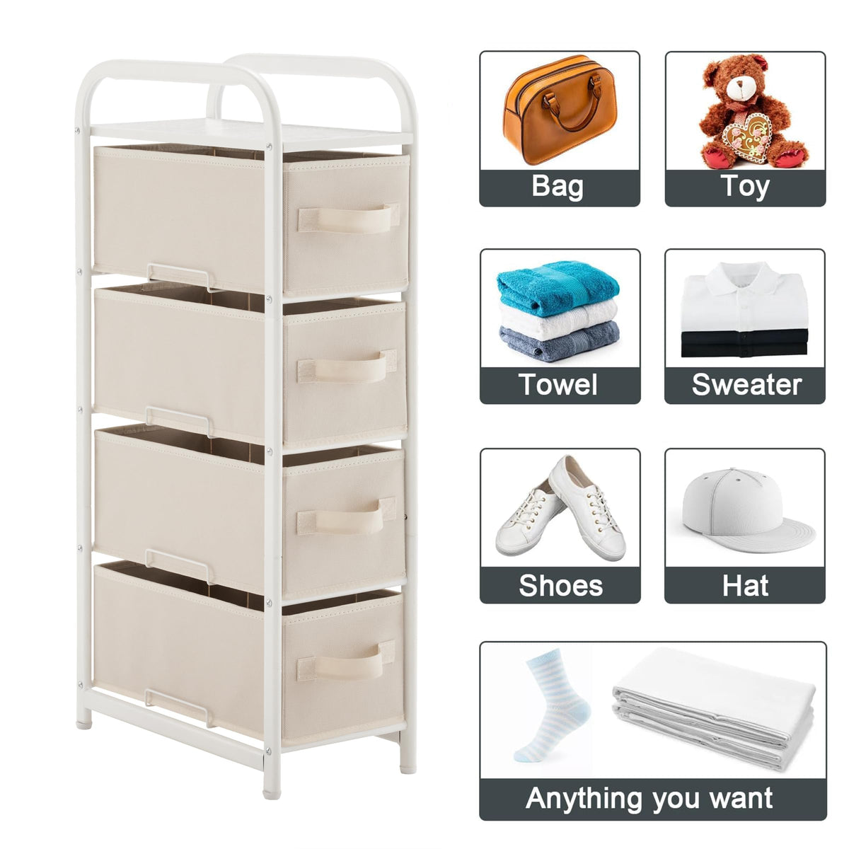 4 Drawer Narrow Fabric Dresser A3109