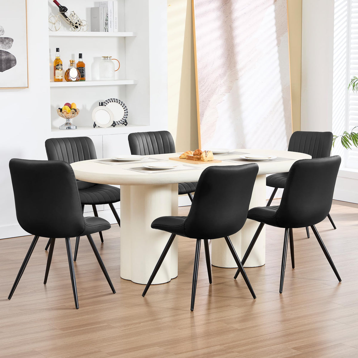 Black Dining Chairs Set of 4 PU Leather Metal Legs J562