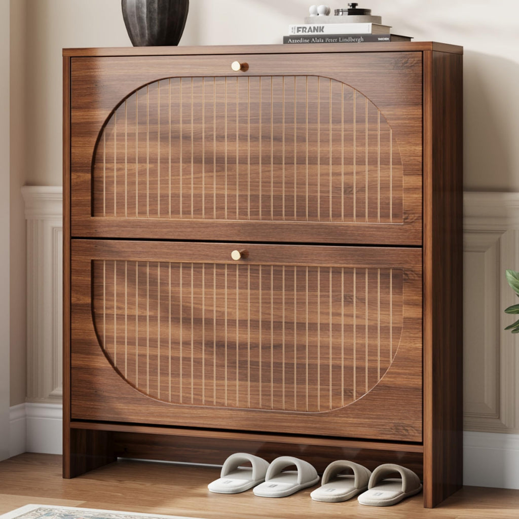 Luminous Walnut Shoe Storage Cabinet with Adjustable Shelves W567
