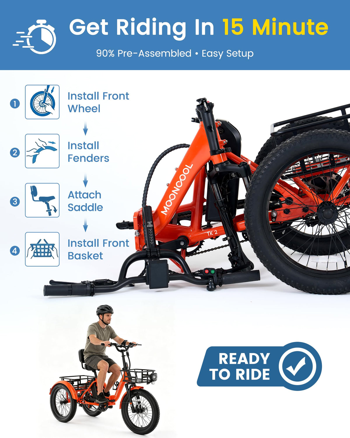 Electric Trike for Adults, 500W 20" Fat Tire Folding Tricycle R7652