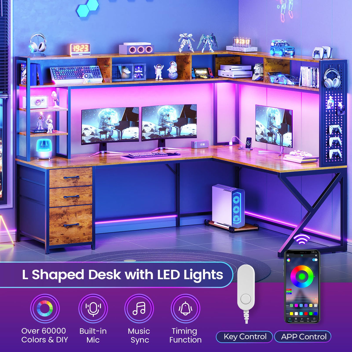L Shaped Computer Desk with Hutch L641