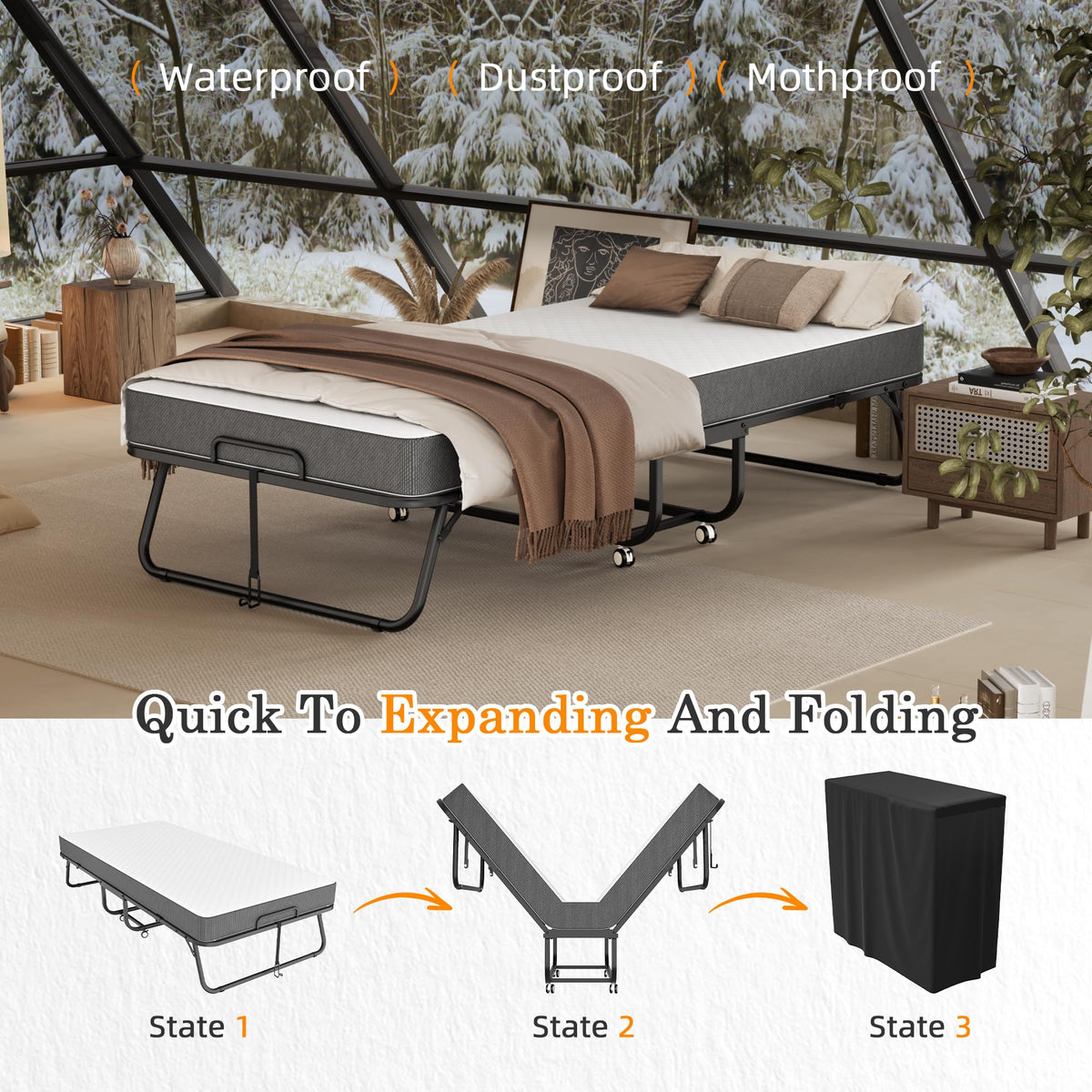 Folding Bed with Mattress 75" x 38" Memory Foam E5256