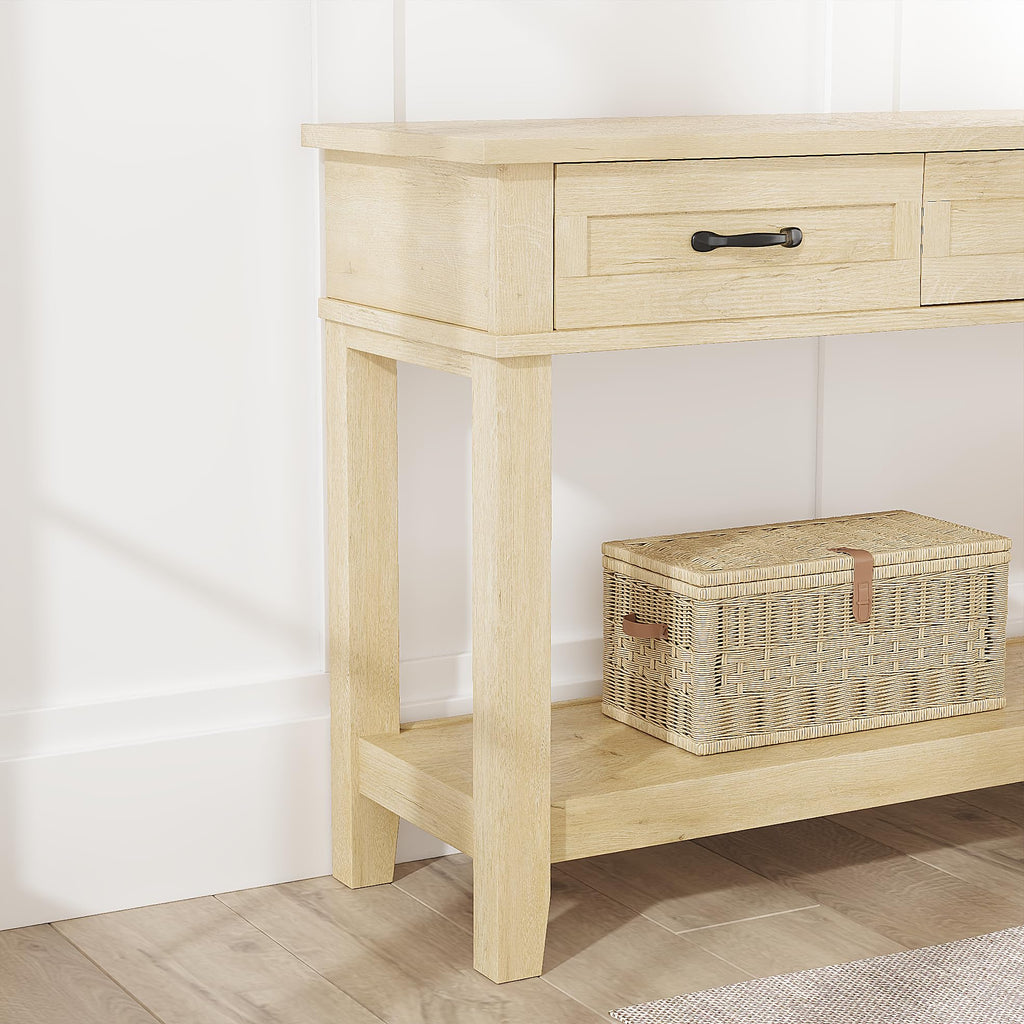 Light Oak 3 Drawer Console Table with Open Storage Shelf V223