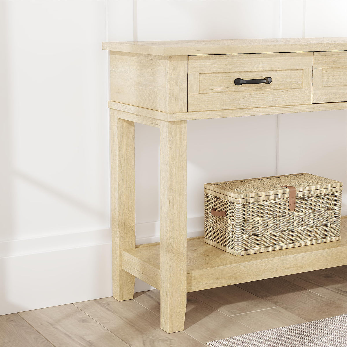 Light Oak 3 Drawer Console Table with Open Storage Shelf V223