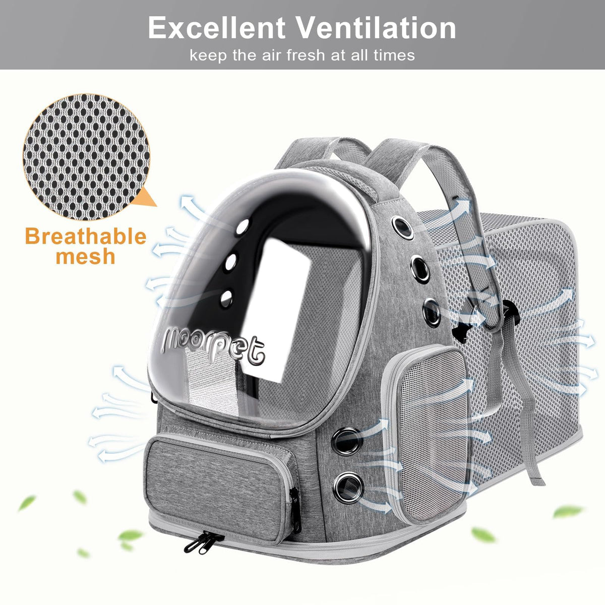 Breathable Cat Bubble Backpack Large Space Pet Carrier Backpack Expandable for Kitty Dog, Foldable Airline Approved Cat Backpack, Transparent PetTravel Backpack Up to 20 lbs (Green) (Grey) K974