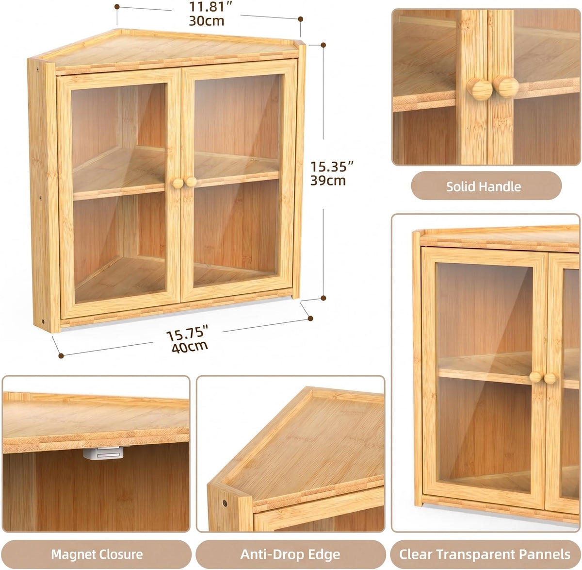 Double Layer Bamboo Bread Box with Clear Windows and Double Doors U4667