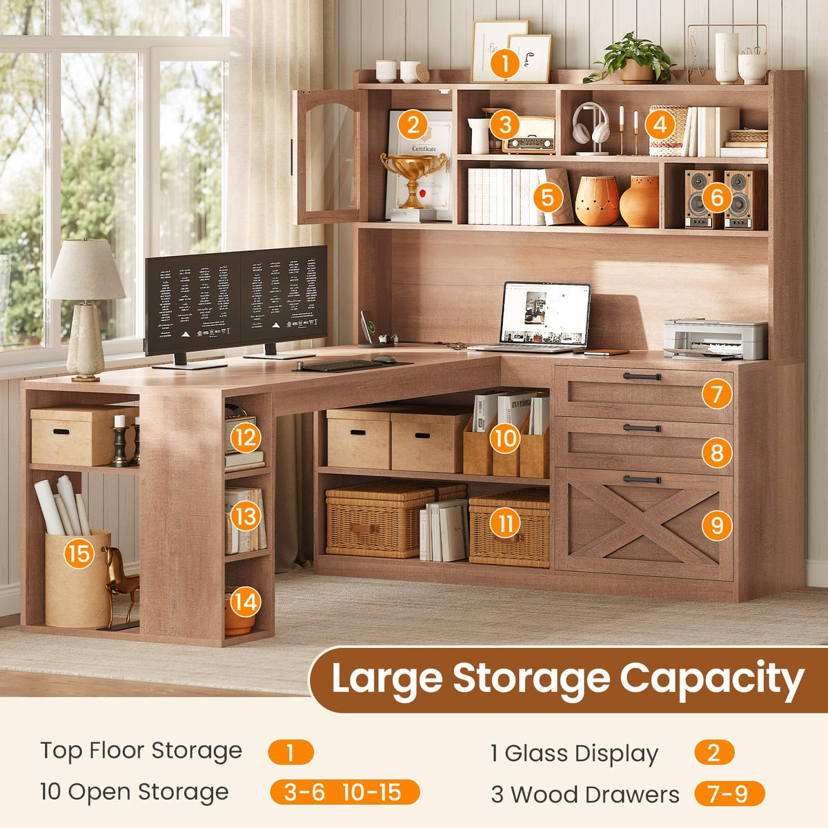 61" L Shaped Office Desk with Drawers and Storage K880588
