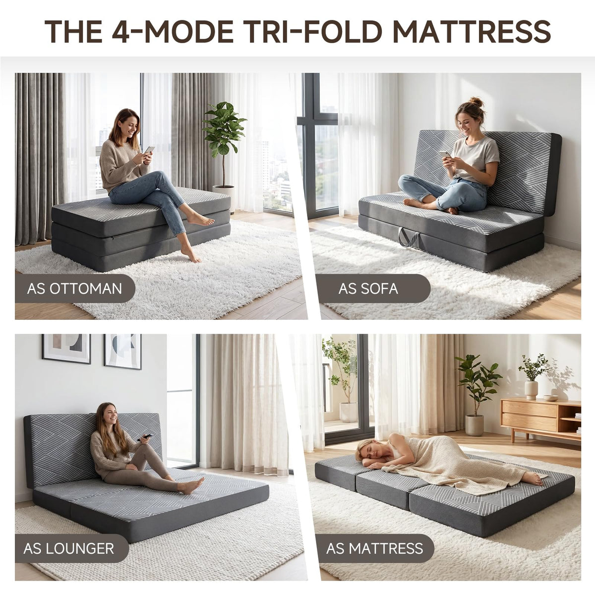 Memory Foam Tri Folding Mattress Twin Size 4 Inch Z298728