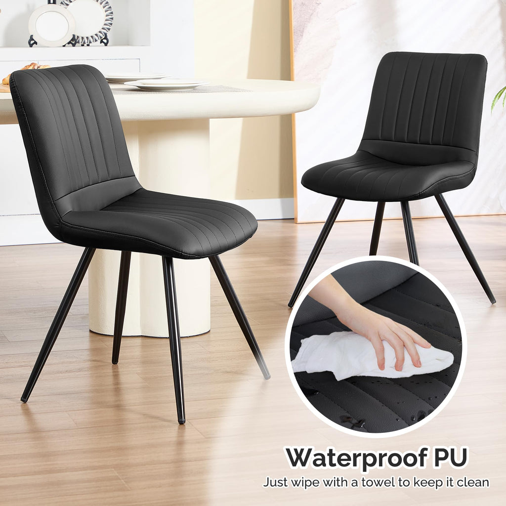 Black Dining Chairs Set of 4 PU Leather Metal Legs J562