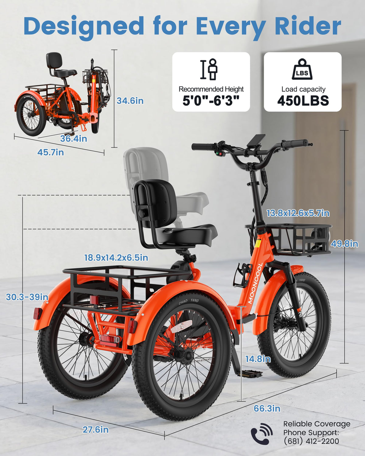 Electric Trike for Adults, 500W 20" Fat Tire Folding Tricycle R7652
