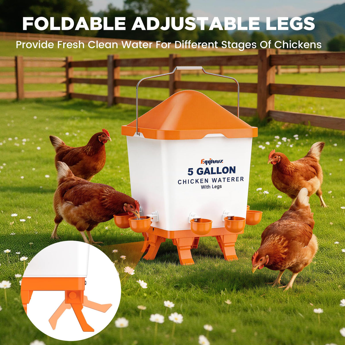 5 Gallons Chicken Waterer Bucket with Cups and Adjustable Legs D5541