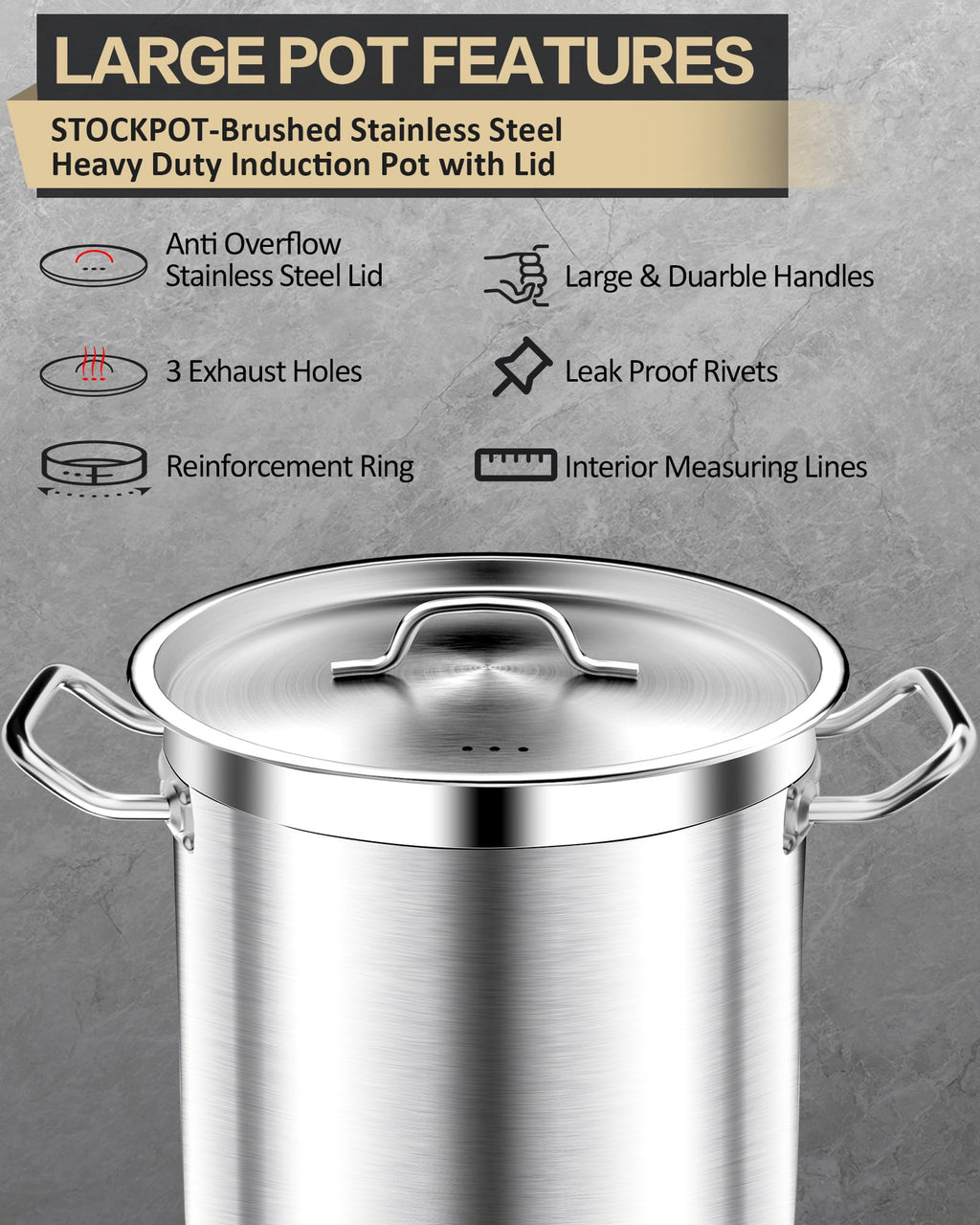 Large Stainless Steel Stockpot with Lid 40 Quart I23870