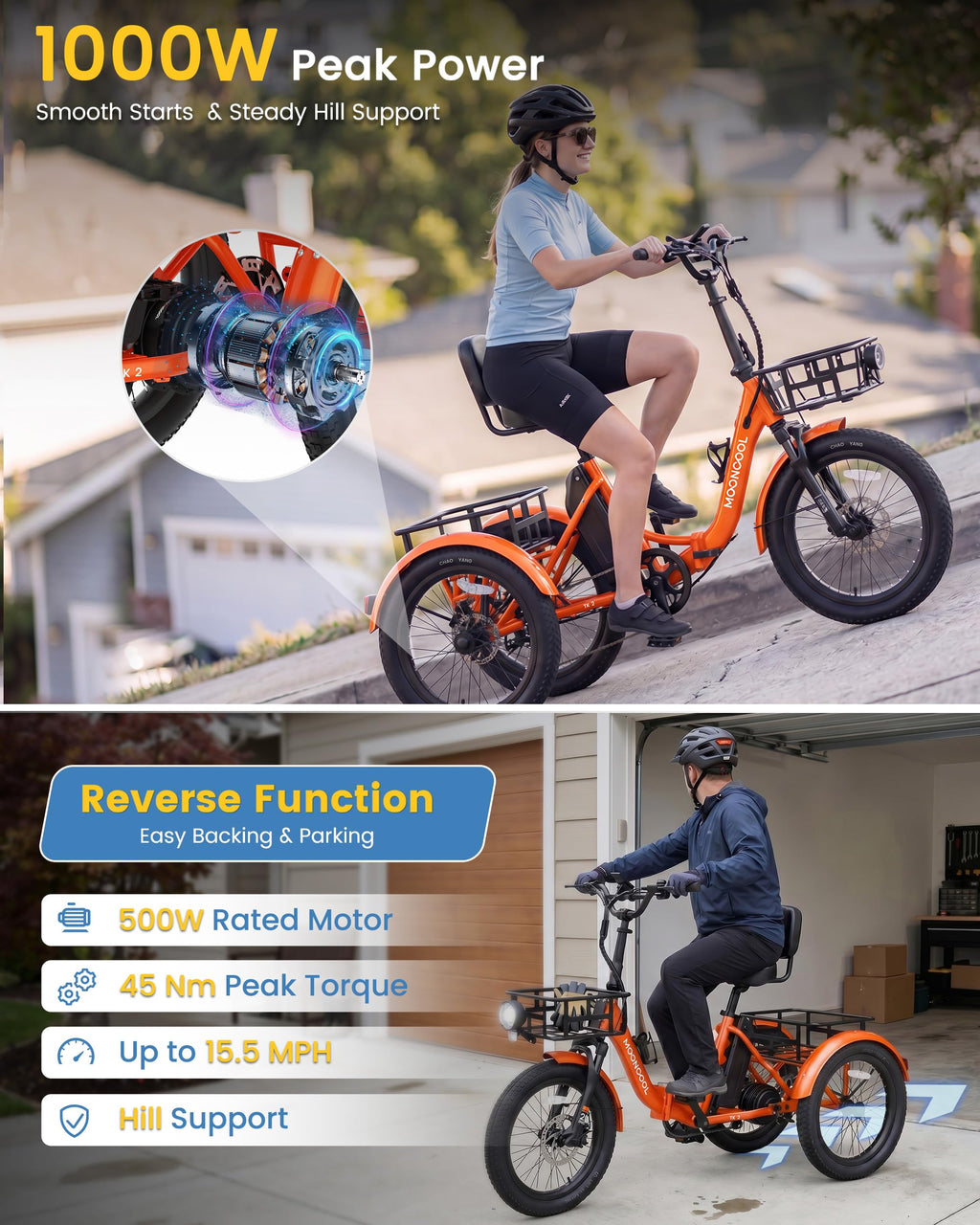 Electric Trike for Adults, 500W 20" Fat Tire Folding Tricycle R7652