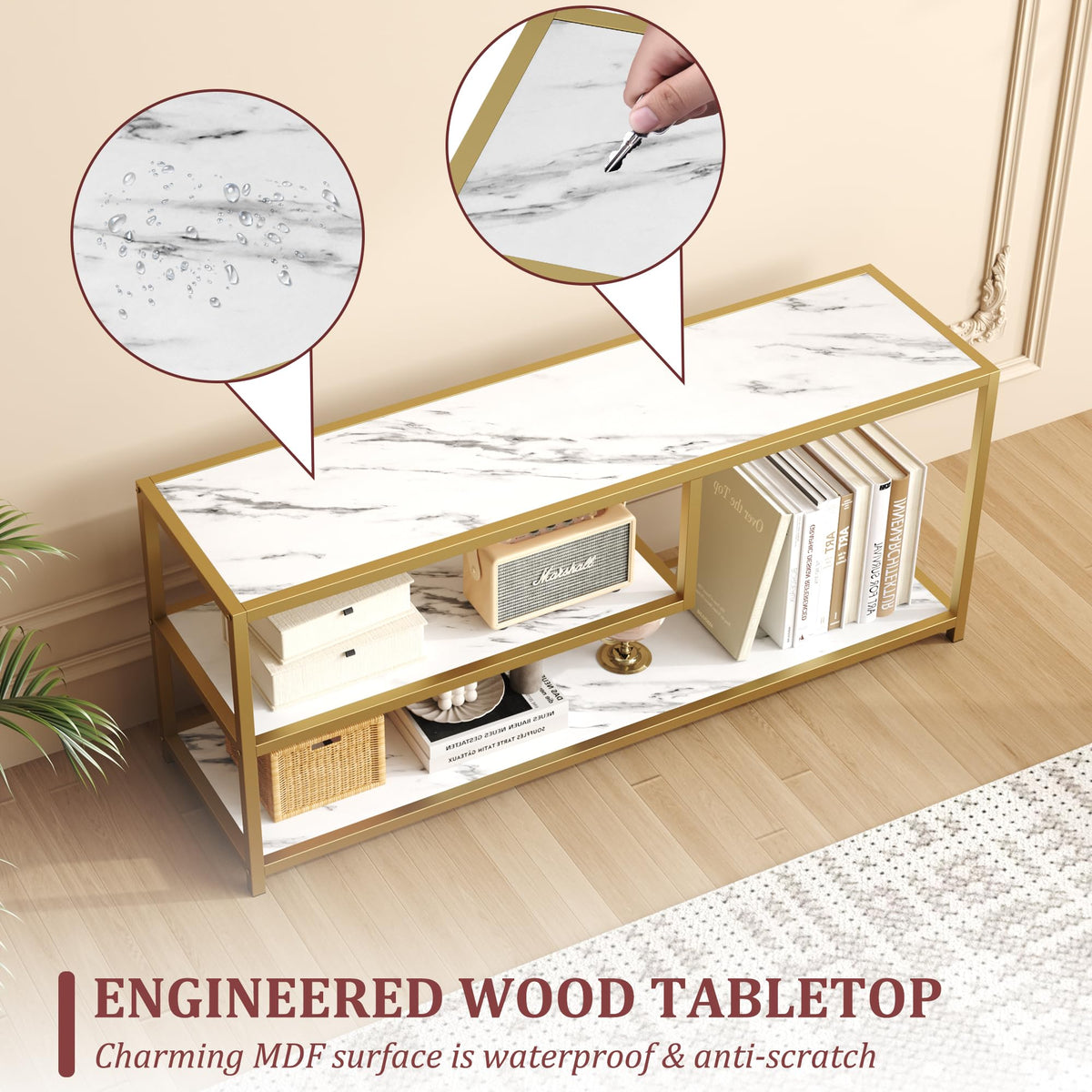 TV Stand for TVs up to 55 Inch, 3 Tier Media Console with Open Storage Shelves E54656