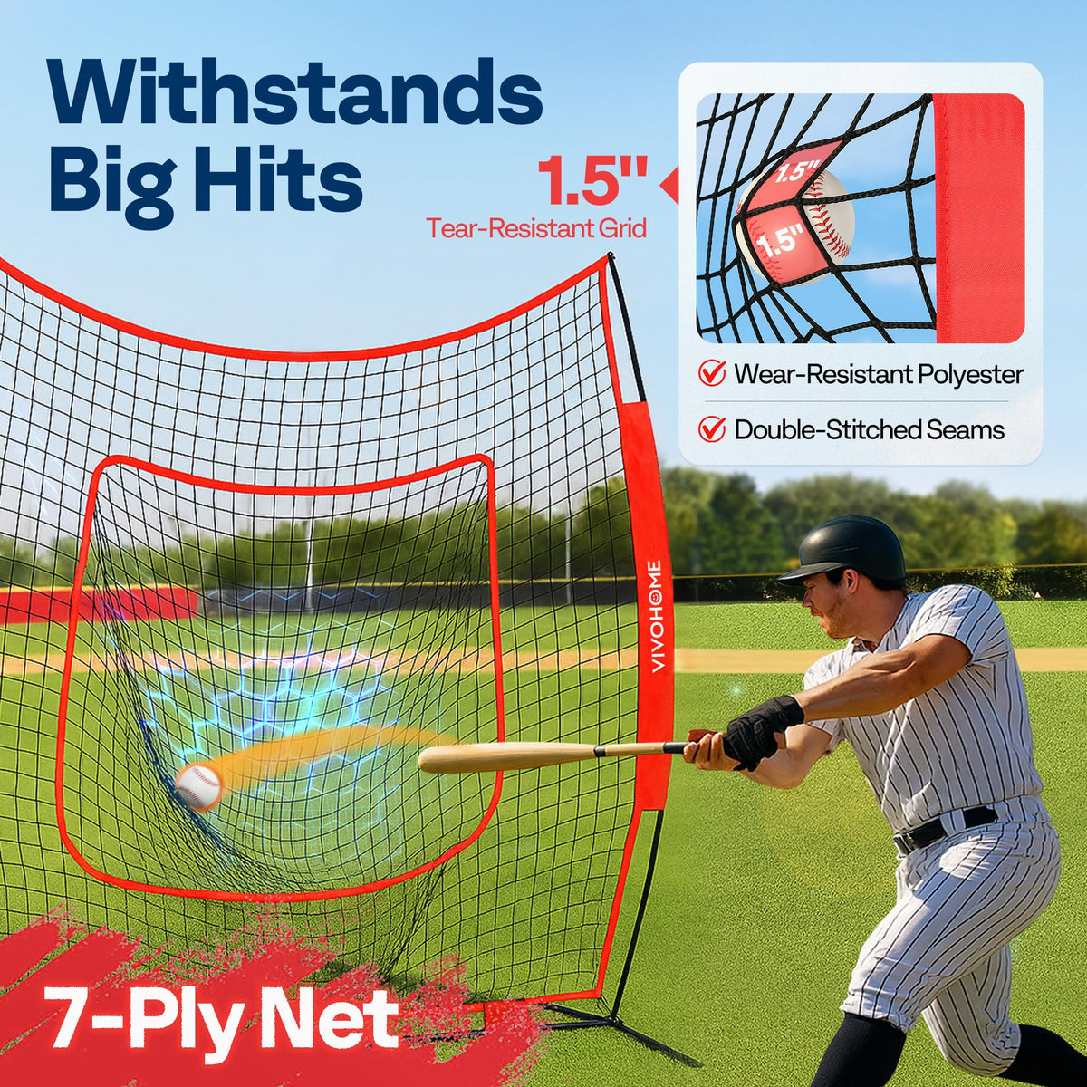 Baseball & Softball Training Net with Batting Tee, 7 x 7 ft. W402030