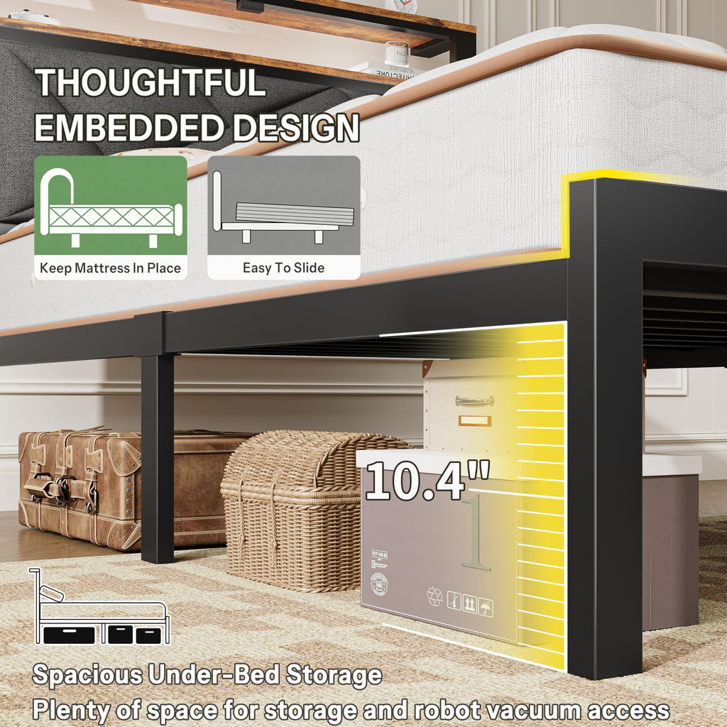 Twin Size Bed Frame with LED Lights & Charging Station O5223