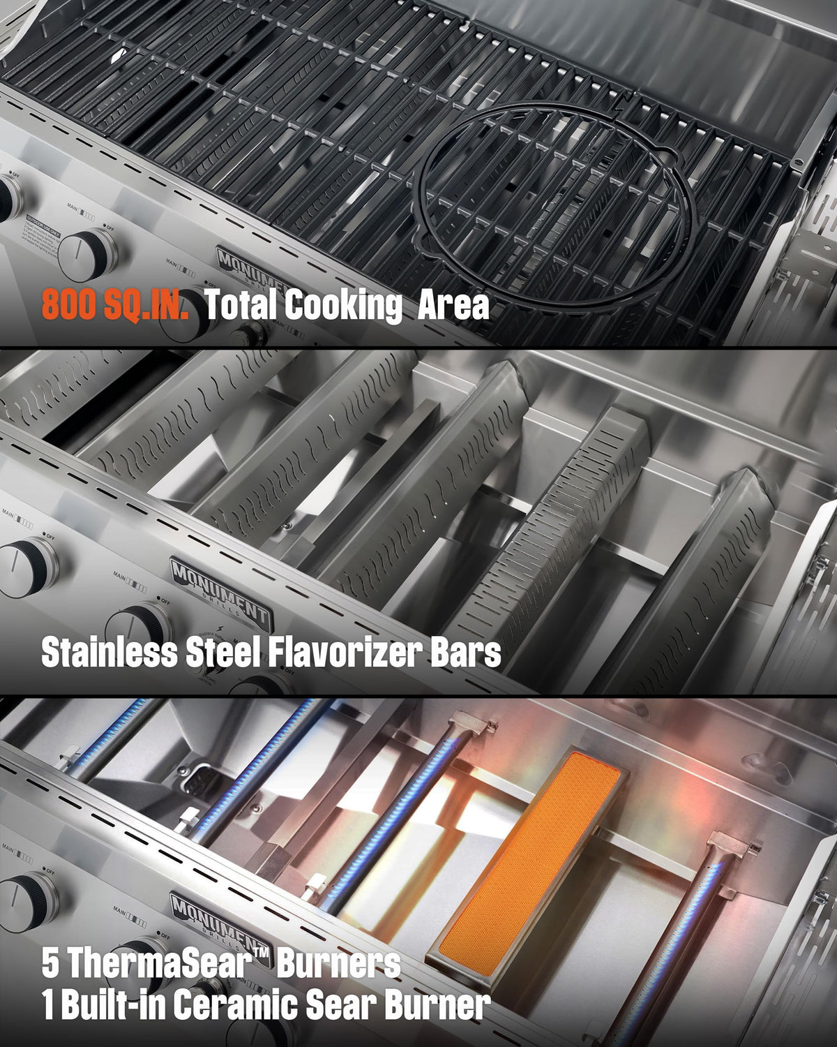 6+1 Burner Stainless Steel Propane Gas Grill with Side Sear Burner C2889