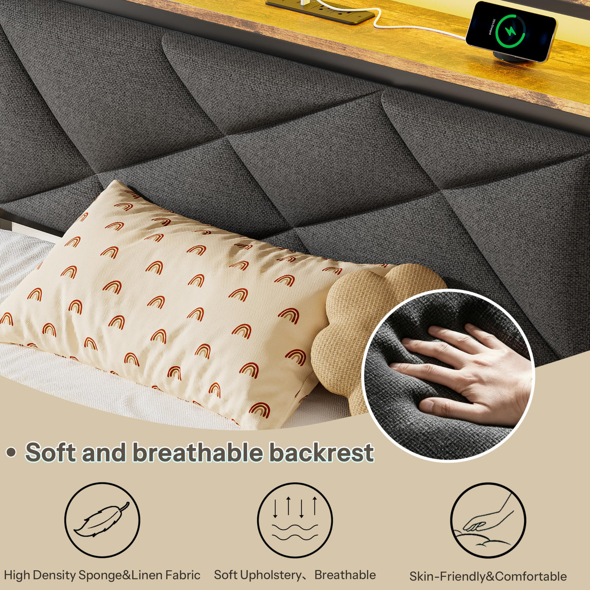 Twin Size Bed Frame with LED Lights & Charging Station O5223
