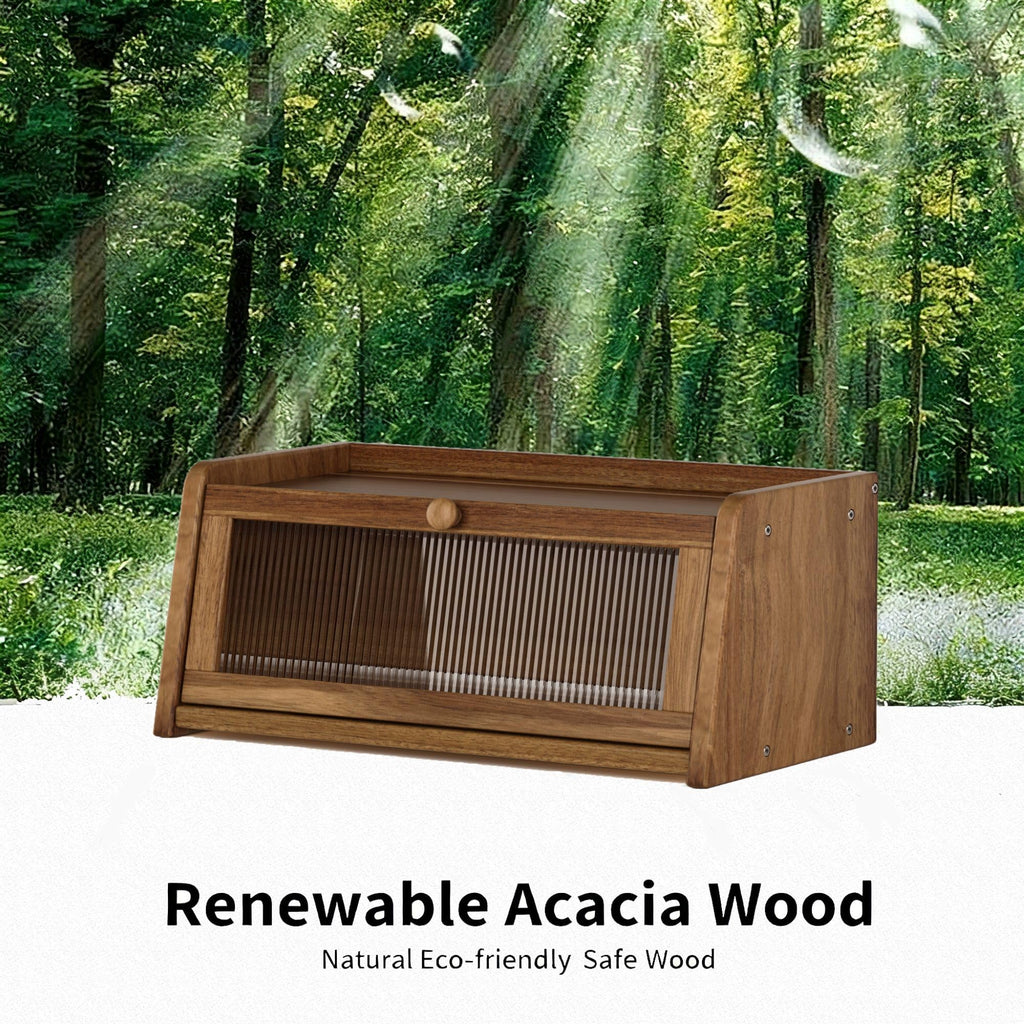 Acacia Wood Bread Box with Acrylic Window R412406
