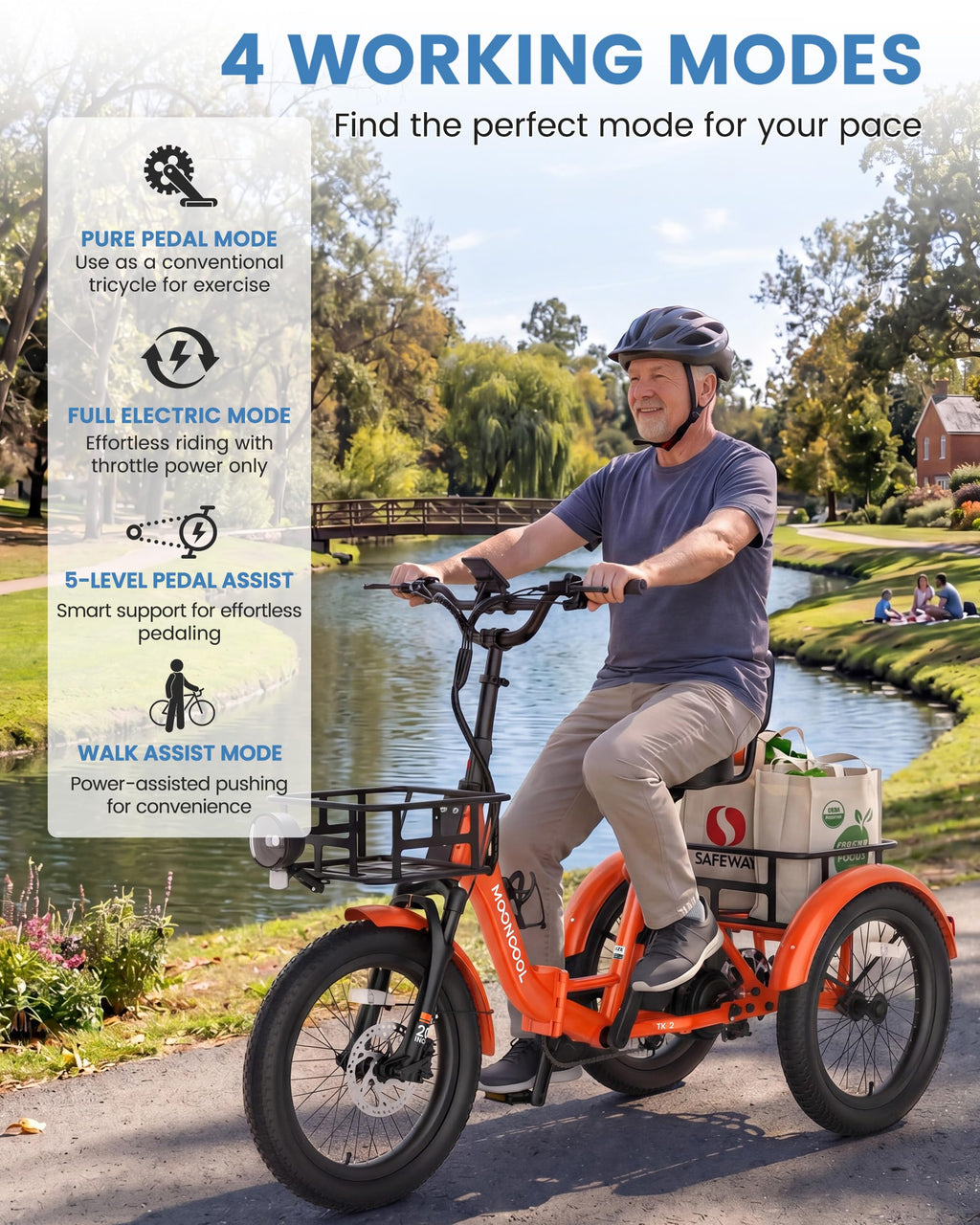 Electric Trike for Adults, 500W 20" Fat Tire Folding Tricycle R7652