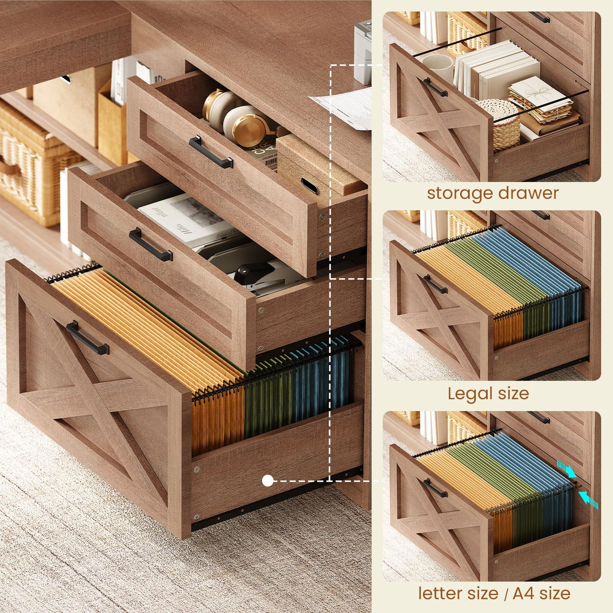 61" L Shaped Office Desk with Drawers and Storage K880588