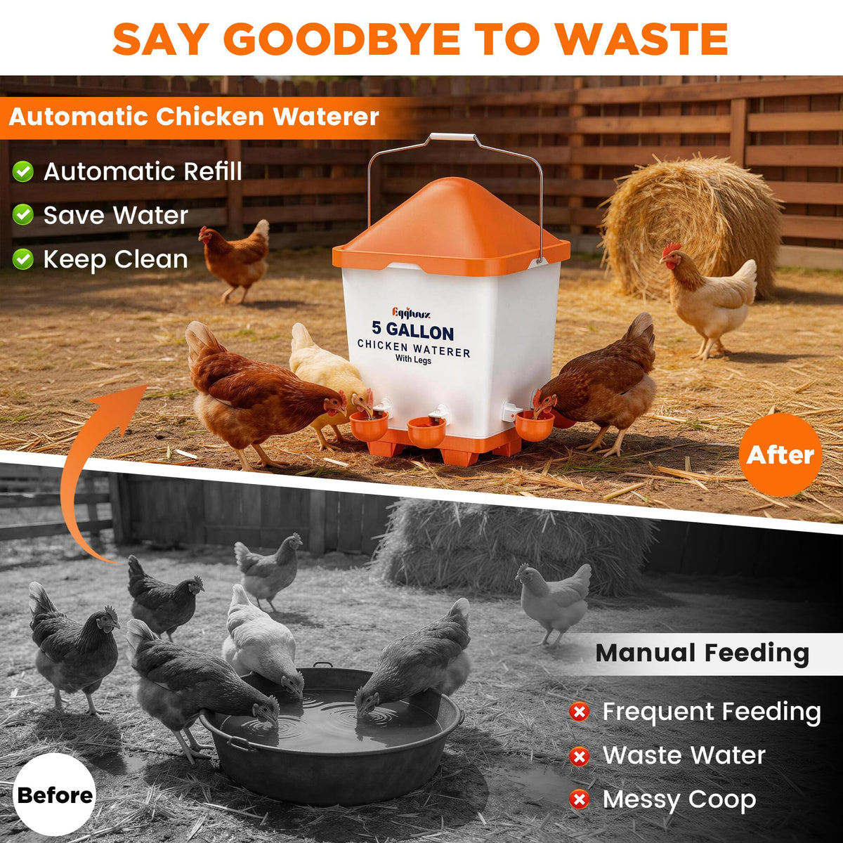 5 Gallons Chicken Waterer Bucket with Cups and Adjustable Legs D5541