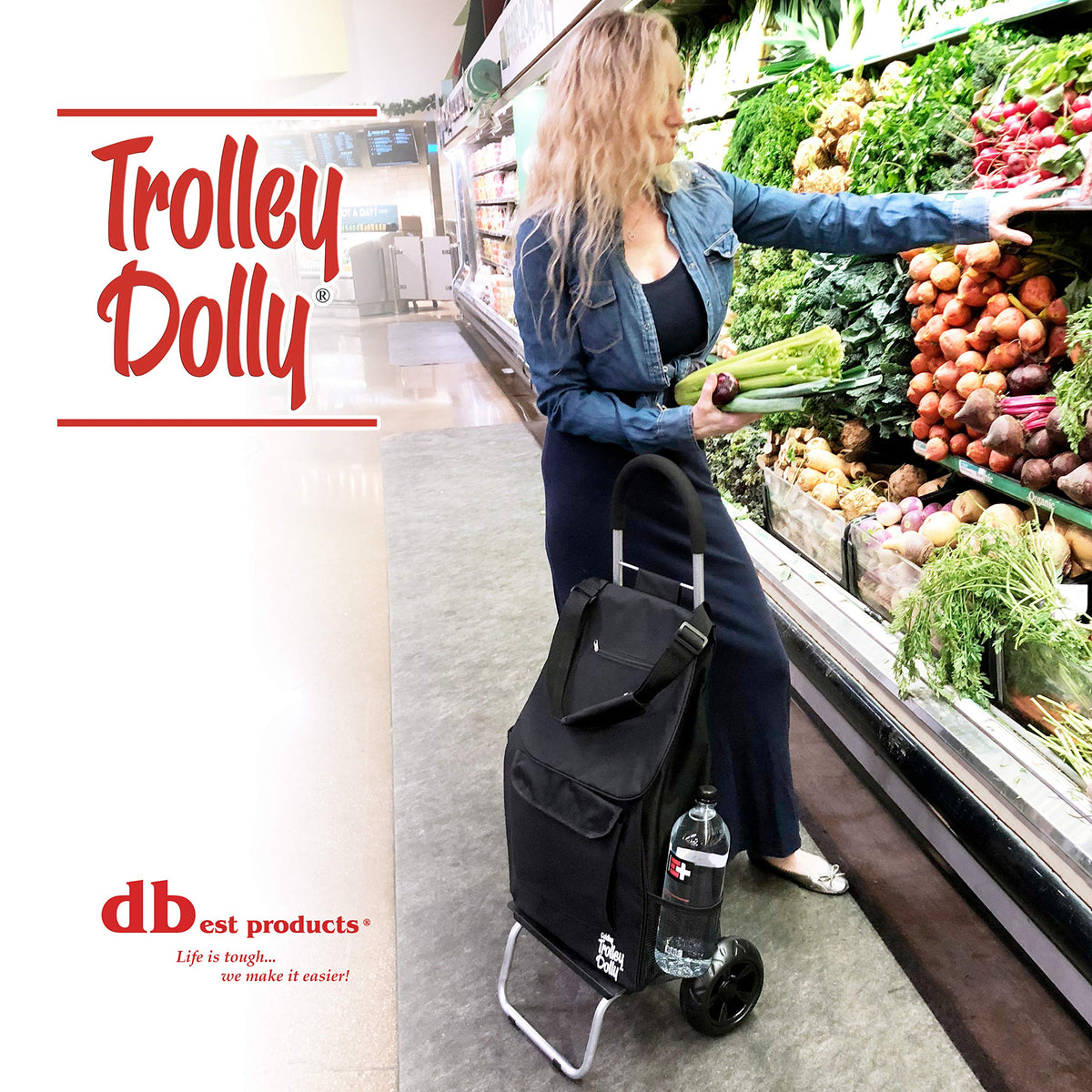 Black Foldable Shopping Cart with Wheels and Removable Bag C646